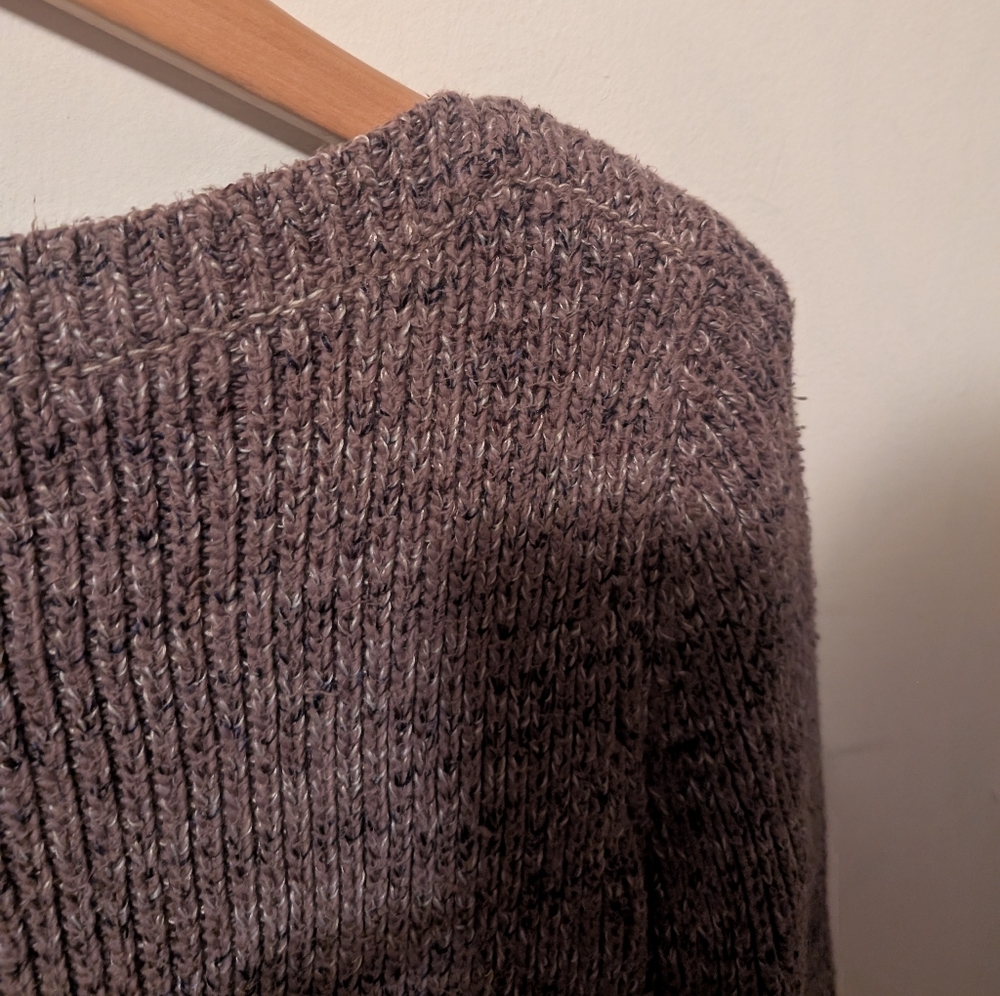 Roots Heathered Brown Cropped Boatneck Knit Cotton Sweater Size Small - Picture 10 of 12